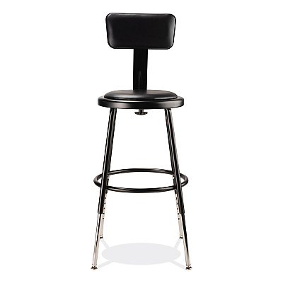 NPS 6400 Series Height Adjustable Heavy Duty Vinyl Steel Stool with Backrest, Supports 300 lb, 19" to 27" Seat Height, Black (NPS6418HB10)
