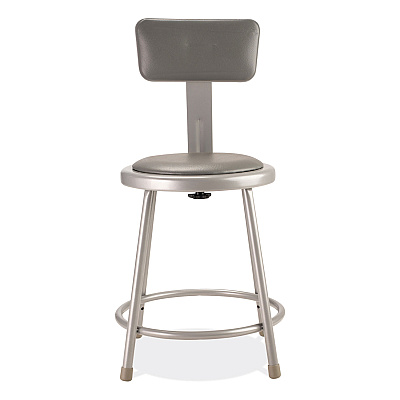 NPS 6400 Series Heavy Duty Vinyl Padded Stool with Backrest, Supports 300 lb, 18" Seat Height, Gray Seat, Gray Back, Gray Base (NPS6418B)