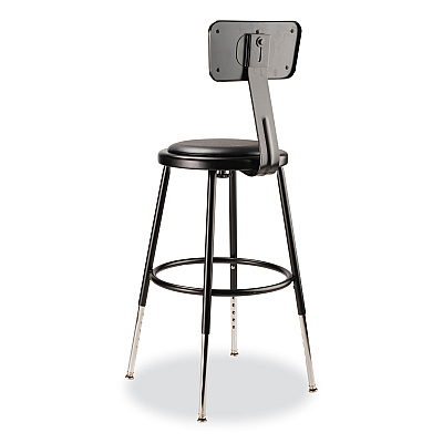 NPS 6400 Series Height Adjustable Heavy Duty Vinyl Steel Stool with Backrest, Supports 300 lb, 19" to 27" Seat Height, Black (NPS6418HB10)