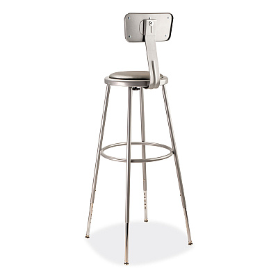 NPS 6400 Series Height Adjustable Heavy Duty Padded Stool with Backrest, Supports 300 Up to lb, 32" to 39" Seat Height, Gray (NPS6430HB)