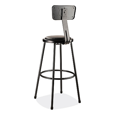 NPS 6400 Series Heavy Duty Vinyl Padded Stool with Backrest, Supports 300 lb, 30" Seat Height, Black Seat/Back/Base (NPS6430B10)