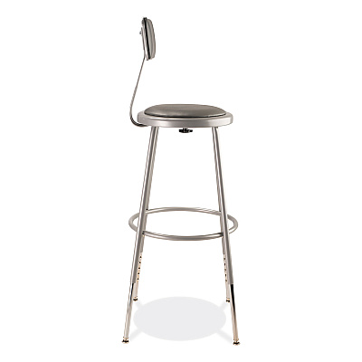 NPS 6400 Series Height Adjustable Heavy Duty Padded Stool with Backrest, Supports Up to 300 lb, 25" to 33" Seat Height, Gray (NPS6424HB)