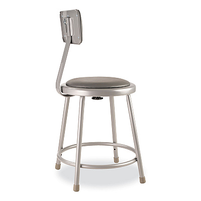 NPS 6400 Series Heavy Duty Vinyl Padded Stool with Backrest, Supports 300 lb, 18" Seat Height, Gray Seat, Gray Back, Gray Base (NPS6418B)