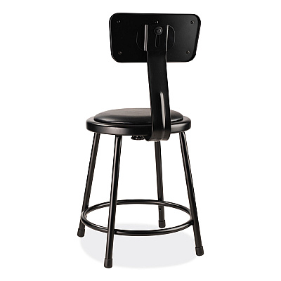 NPS 6400 Series Heavy Duty Vinyl Padded Stool with Backrest, Supports 300 lb, 18" Seat Height, Black Seat, Black Back, Black Base (NPS6418B10)