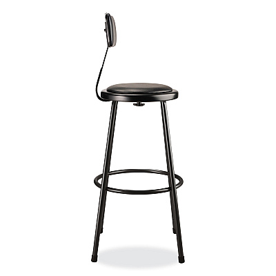 NPS 6400 Series Heavy Duty Vinyl Padded Stool with Backrest, Supports 300 lb, 30" Seat Height, Black Seat/Back/Base (NPS6430B10)