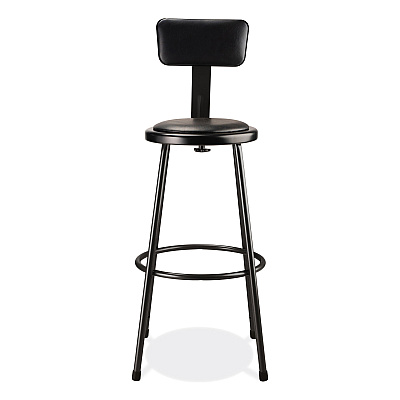 NPS 6400 Series Heavy Duty Vinyl Padded Stool with Backrest, Supports 300 lb, 30" Seat Height, Black Seat/Back/Base (NPS6430B10)