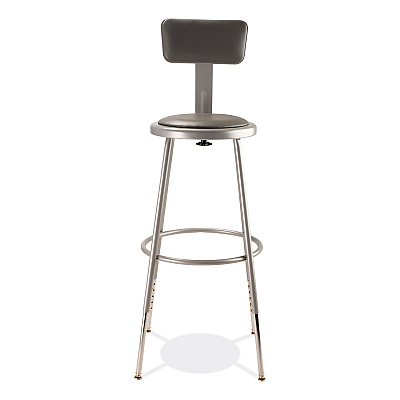 NPS 6400 Series Height Adjustable Heavy Duty Padded Stool with Backrest, Supports Up to 300 lb, 25" to 33" Seat Height, Gray (NPS6424HB)
