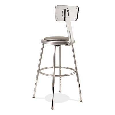 NPS 6400 Series Height Adjustable Heavy Duty Padded Stool with Backrest, Supports Up to 300 lb, 19" to 27" Seat Height, Gray (NPS6418HB)