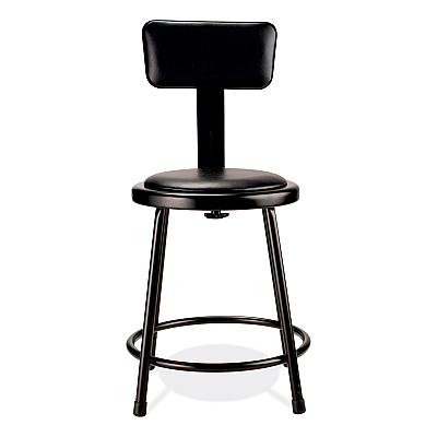 NPS 6400 Series Heavy Duty Vinyl Padded Stool with Backrest, Supports 300 lb, 18" Seat Height, Black Seat, Black Back, Black Base (NPS6418B10)