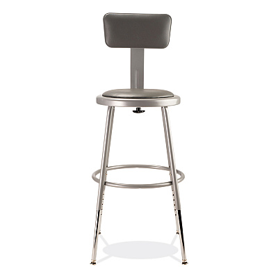 NPS 6400 Series Height Adjustable Heavy Duty Padded Stool with Backrest, Supports Up to 300 lb, 19" to 27" Seat Height, Gray (NPS6418HB)