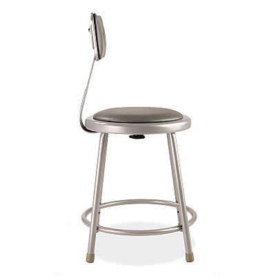 NPS 6400 Series Heavy Duty Vinyl Padded Stool with Backrest, Supports 300 lb, 18" Seat Height, Gray Seat, Gray Back, Gray Base (NPS6418B)