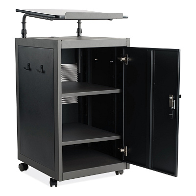 Oklahoma Sound Teacher's WorkPod Lectern, 20 x 24 x 41, Charcoal Slate/Black (NPSTWPL)