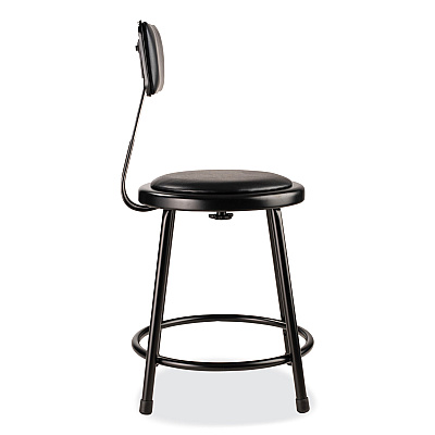 NPS 6400 Series Heavy Duty Vinyl Padded Stool with Backrest, Supports 300 lb, 18" Seat Height, Black Seat, Black Back, Black Base (NPS6418B10)