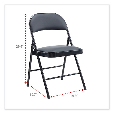 Alera PU Padded Folding Chair, Supports Up to 250 lb, Black Seat, Black Back, Black Base, 4/Carton (ALECA9416)