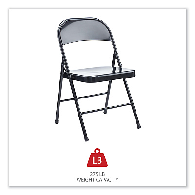 Alera Armless Steel Folding Chair, Supports Up to 275 lb, Black Seat, Black Back, Black Base, 4/Carton (ALECA941)