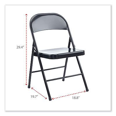 Alera Armless Steel Folding Chair, Supports Up to 275 lb, Black Seat, Black Back, Black Base, 4/Carton (ALECA941)