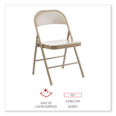Alera Armless Steel Folding Chair, Supports Up to 275 lb, Tan Seat, Tan Back, Tan Base, 4/Carton (ALECA945)