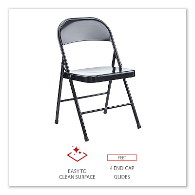 Alera Armless Steel Folding Chair, Supports Up to 275 lb, Black Seat, Black Back, Black Base, 4/Carton (ALECA941)