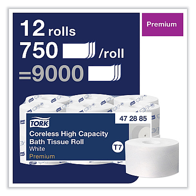 Tork Coreless High Capacity Bath Tissue, 2-Ply, White, 750 Sheets/Roll, White, 12/Carton (TRK472885)