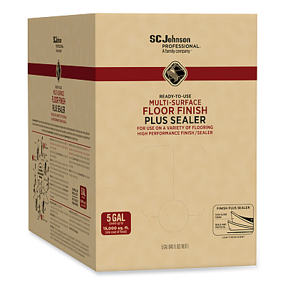 SC Johnson Professional Ready-To-Use Multi-Surface Floor Finish Plus Sealer, Light Fresh Scent, 5 gal Bag-in-Box (SJN362834)