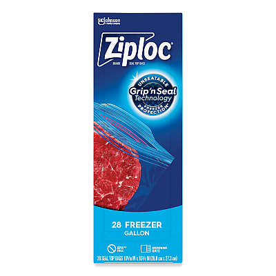 Ziploc Zipper Freezer Bags, 1 gal, 9.6" x 12.1", Clear, 28/Box (SJN314445BX)