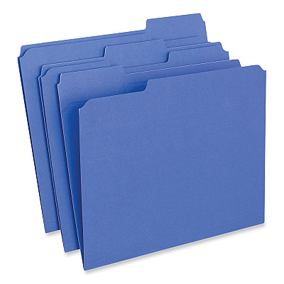 Universal Reinforced Top-Tab File Folders, 1/3-Cut Tabs: Assorted, Letter Size, 1" Expansion, Blue, 100/Box (UNV16161)