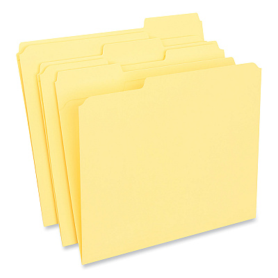 Universal Reinforced Top-Tab File Folders, 1/3-Cut Tabs: Assorted, Letter Size, 1" Expansion, Yellow, 100/Box (UNV16164)
