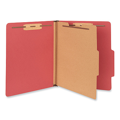 Universal Bright Colored Pressboard Classification Folders, 2" Expansion, 1 Divider, 4 Fasteners, Letter Size, Ruby Red, 10/Box (UNV10203)