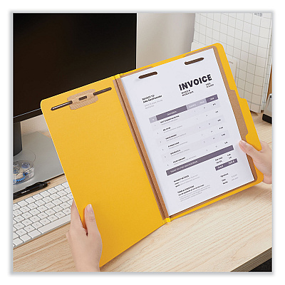 Universal Bright Colored Pressboard Classification Folders, 2" Expansion, 1 Divider, 4 Fasteners, Letter Size, Yellow Exterior, 10/Box (UNV10204)