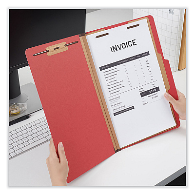 Universal Bright Colored Pressboard Classification Folders, 2" Expansion, 1 Divider, 4 Fasteners, Legal Size, Ruby Red Exterior, 10/Box (UNV10213)
