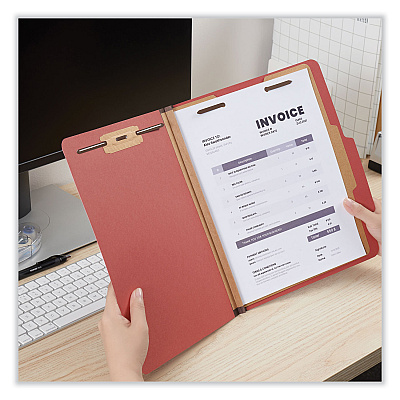 Universal Four-Section Pressboard Classification Folders, 2" Expansion, 1 Divider, 4 Fasteners, Letter Size, Red Exterior, 10/Box (UNV10250)
