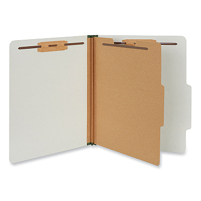 Universal Four-Section Pressboard Classification Folders, 2" Expansion, 1 Divider, 4 Fasteners, Letter Size, Gray Exterior, 10/Box (UNV10252)