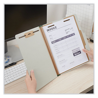 Universal Four-Section Pressboard Classification Folders, 2" Expansion, 1 Divider, 4 Fasteners, Letter Size, Gray Exterior, 10/Box (UNV10252)