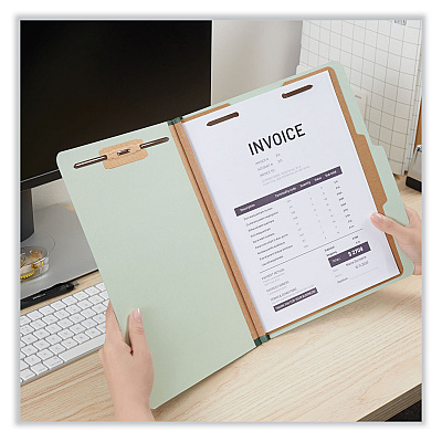 Universal Four-Section Pressboard Classification Folders, 2" Expansion, 1 Divider, 4 Fasteners, Letter Size, Gray-Green, 10/Box (UNV10253)