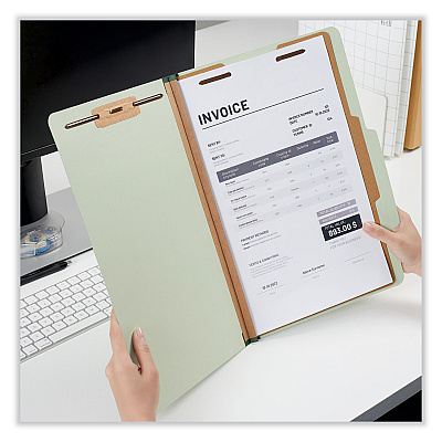 Universal Four-Section Pressboard Classification Folders, 2" Expansion, 1 Divider, 4 Fasteners, Legal Size, Green Exterior, 10/Box (UNV10261)