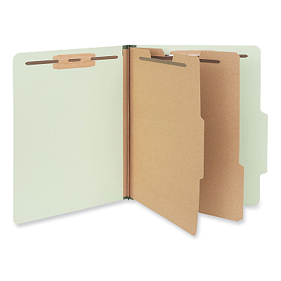 Universal Six-Section Pressboard Classification Folders, 2" Expansion, 2 Dividers, 6 Fasteners, Letter Size, Green Exterior, 10/Box (UNV10271)