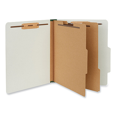 Universal Six-Section Pressboard Classification Folders, 2" Expansion, 2 Dividers, 6 Fasteners, Letter Size, Gray Exterior, 10/Box (UNV10272)