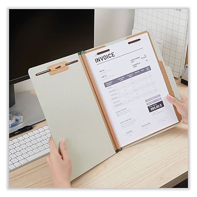 Universal Six-Section Pressboard Classification Folders, 2" Expansion, 2 Dividers, 6 Fasteners, Letter Size, Gray Exterior, 10/Box (UNV10272)
