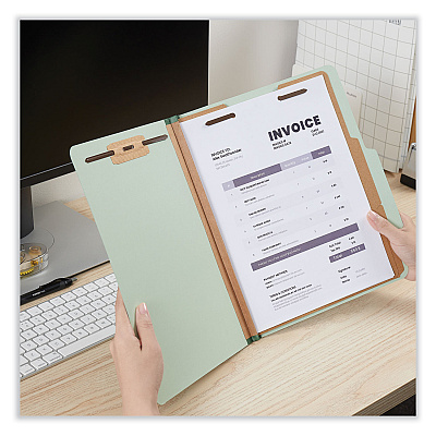 Universal Six-Section Pressboard Classification Folders, 2" Expansion, 2 Dividers, 6 Fasteners, Letter Size, Gray-Green, 10/Box (UNV10273)