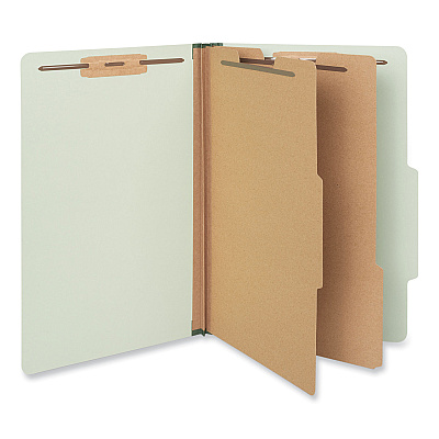 Universal Six-Section Pressboard Classification Folders, 2" Expansion, 2 Dividers, 6 Fasteners, Legal Size, Green Exterior, 10/Box (UNV10281)
