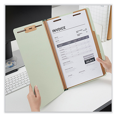 Universal Six-Section Pressboard Classification Folders, 2" Expansion, 2 Dividers, 6 Fasteners, Legal Size, Green Exterior, 10/Box (UNV10281)