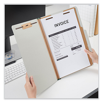 Universal Six-Section Pressboard Classification Folders, 2" Expansion, 2 Dividers, 6 Fasteners, Legal Size, Gray Exterior, 10/Box (UNV10282)