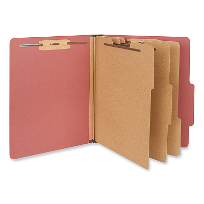 Universal Eight-Section Pressboard Classification Folders, 3" Expansion, 3 Dividers, 8 Fasteners, Letter Size, Red Exterior, 10/Box (UNV10290)