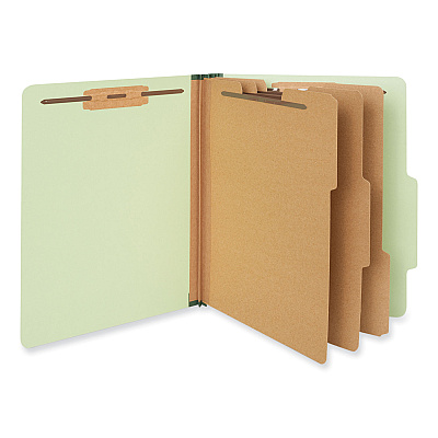 Universal Eight-Section Pressboard Classification Folders, 3" Expansion, 3 Dividers, 8 Fasteners, Letter Size, Green Exterior, 10/Box (UNV10291)
