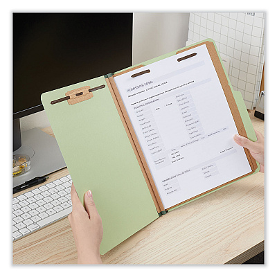 Universal Eight-Section Pressboard Classification Folders, 3" Expansion, 3 Dividers, 8 Fasteners, Letter Size, Green Exterior, 10/Box (UNV10291)