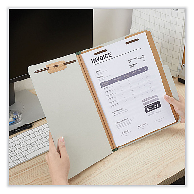 Universal Eight-Section Pressboard Classification Folders, 3" Expansion, 3 Dividers, 8 Fasteners, Letter Size, Gray Exterior, 10/Box (UNV10292)