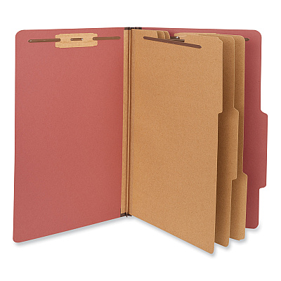 Universal Eight-Section Pressboard Classification Folders, 3" Expansion, 3 Dividers, 8 Fasteners, Legal Size, Red Exterior, 10/Box (UNV10295)