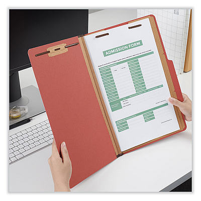 Universal Eight-Section Pressboard Classification Folders, 3" Expansion, 3 Dividers, 8 Fasteners, Legal Size, Red Exterior, 10/Box (UNV10295)