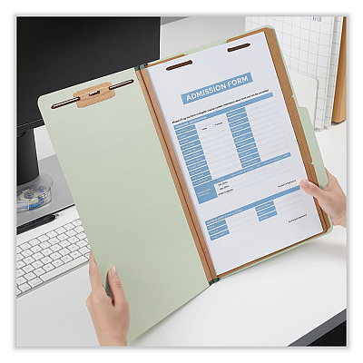 Universal Eight-Section Pressboard Classification Folders, 3" Expansion, 3 Dividers, 8 Fasteners, Legal Size, Green Exterior, 10/Box (UNV10296)