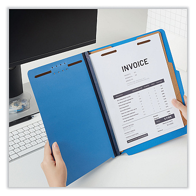 Universal Bright Colored Pressboard Classification Folders, 2" Expansion, 2 Dividers, 6 Fasteners, Letter Size, Cobalt Blue, 10/Box (UNV10301)